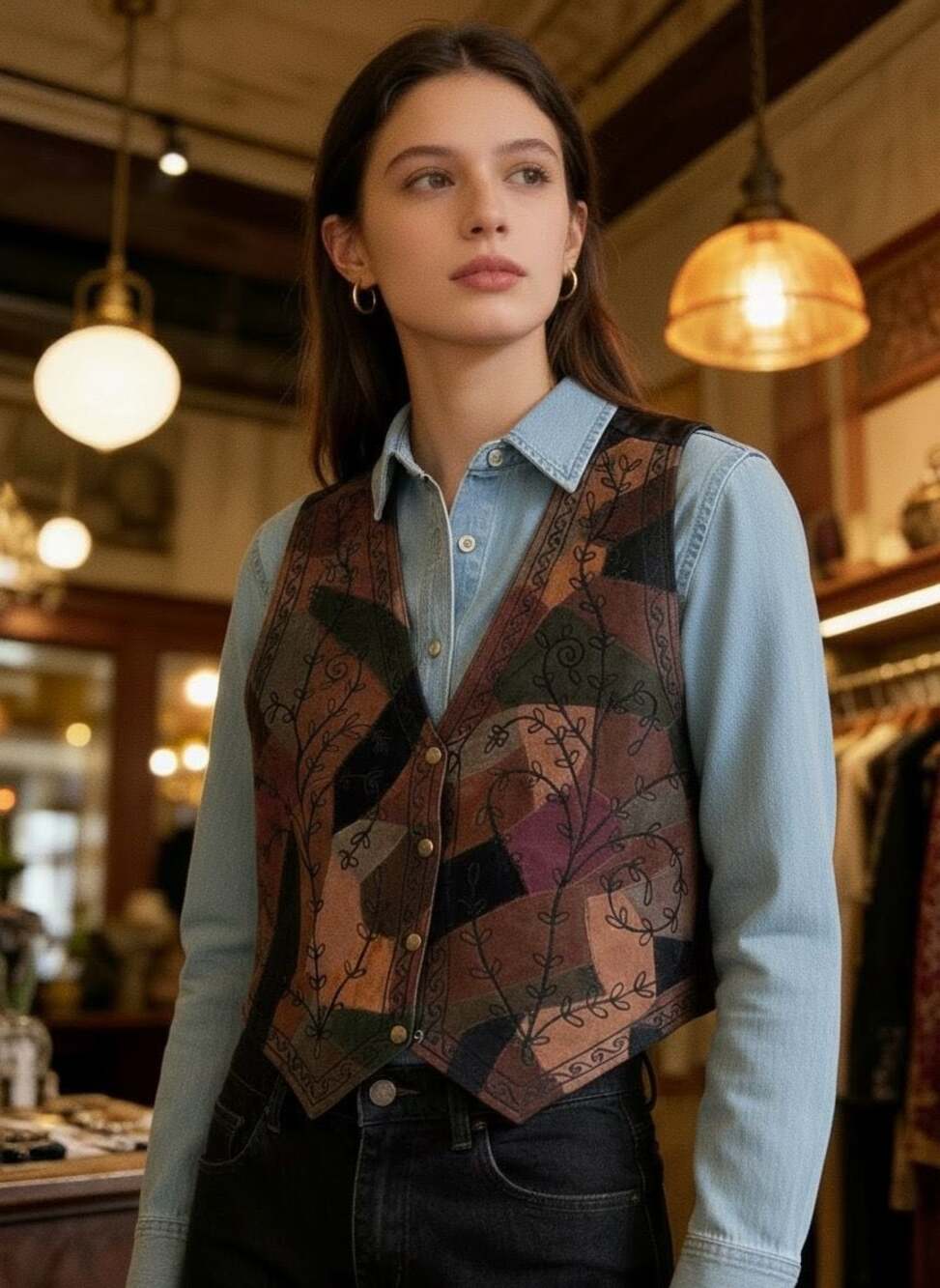 Vintage Agaro Collection Patchwork Suede Vest 2X